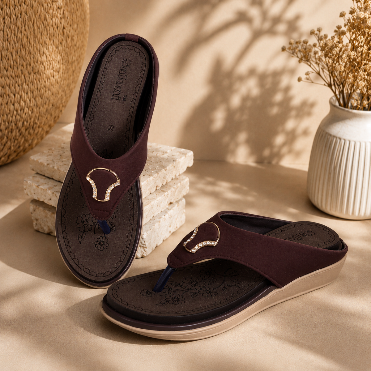 Saloni Comfort Wear Women’s Comfort Sandals Stylish Ladies Chappal with Soft Cushioned Sole & Elegant Embellished Buckle Casual Daily Wear Footwear