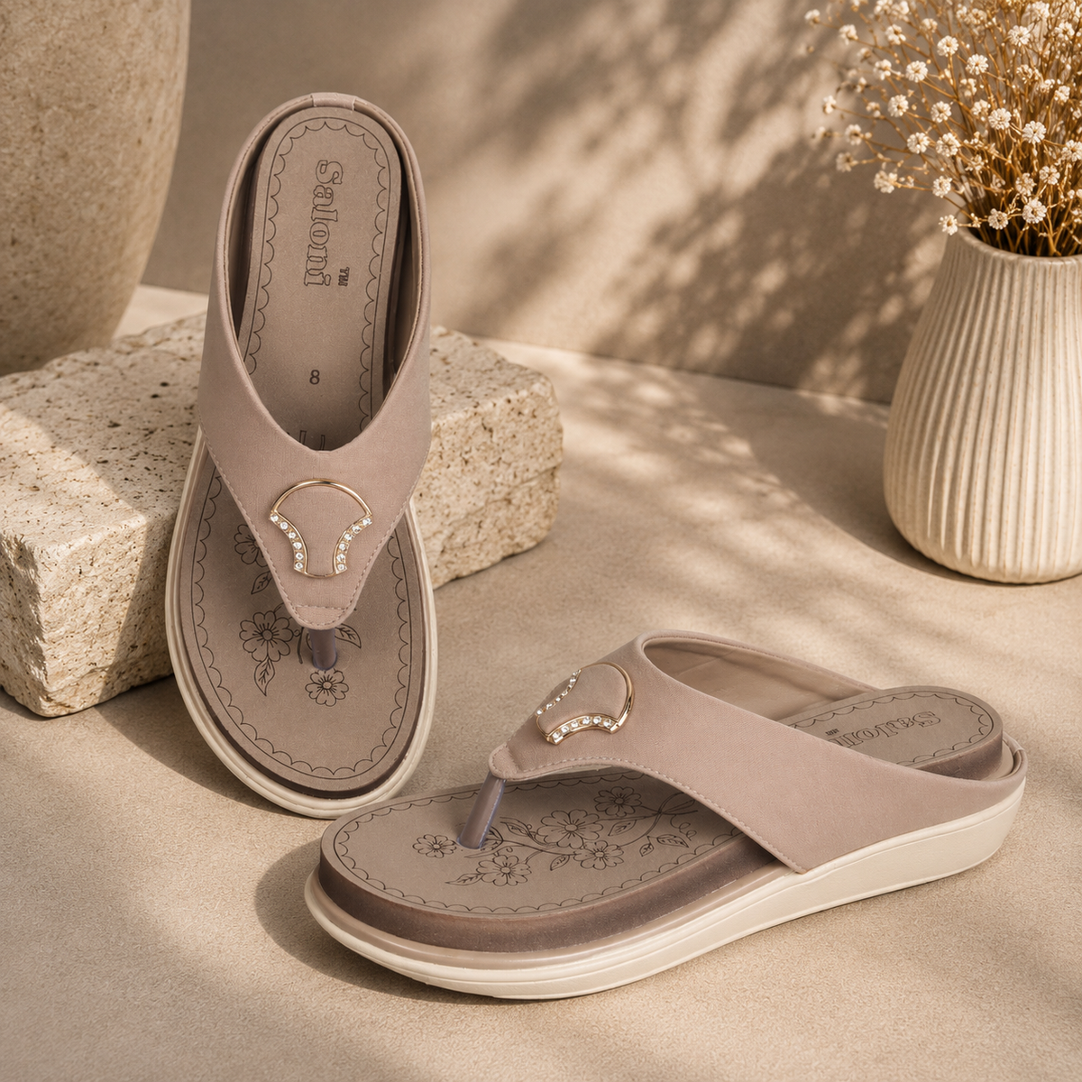 Saloni Comfort Wear Women’s Comfort Sandals Stylish Ladies Chappal with Soft Cushioned Sole & Elegant Embellished Buckle Casual Daily Wear Footwear
