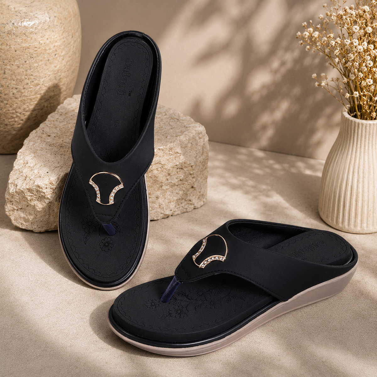 Saloni Comfort Wear Women’s Comfort Sandals Stylish Ladies Chappal with Soft Cushioned Sole & Elegant Embellished Buckle Casual Daily Wear Footwear