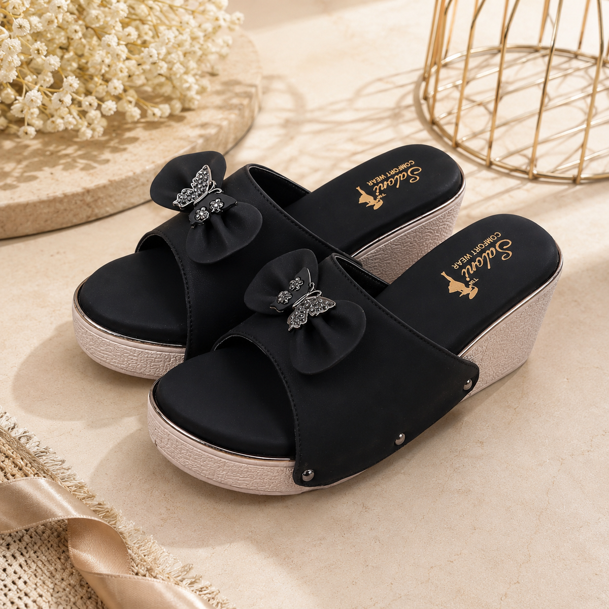 Saloni Comfort Wear Women’s Casual Comfort Wedge Sandals | Stylish Platform Slippers for Daily Wear | Elegant Comfortable Ladies Footwear for Casual Outings, Travel and Everyday Use