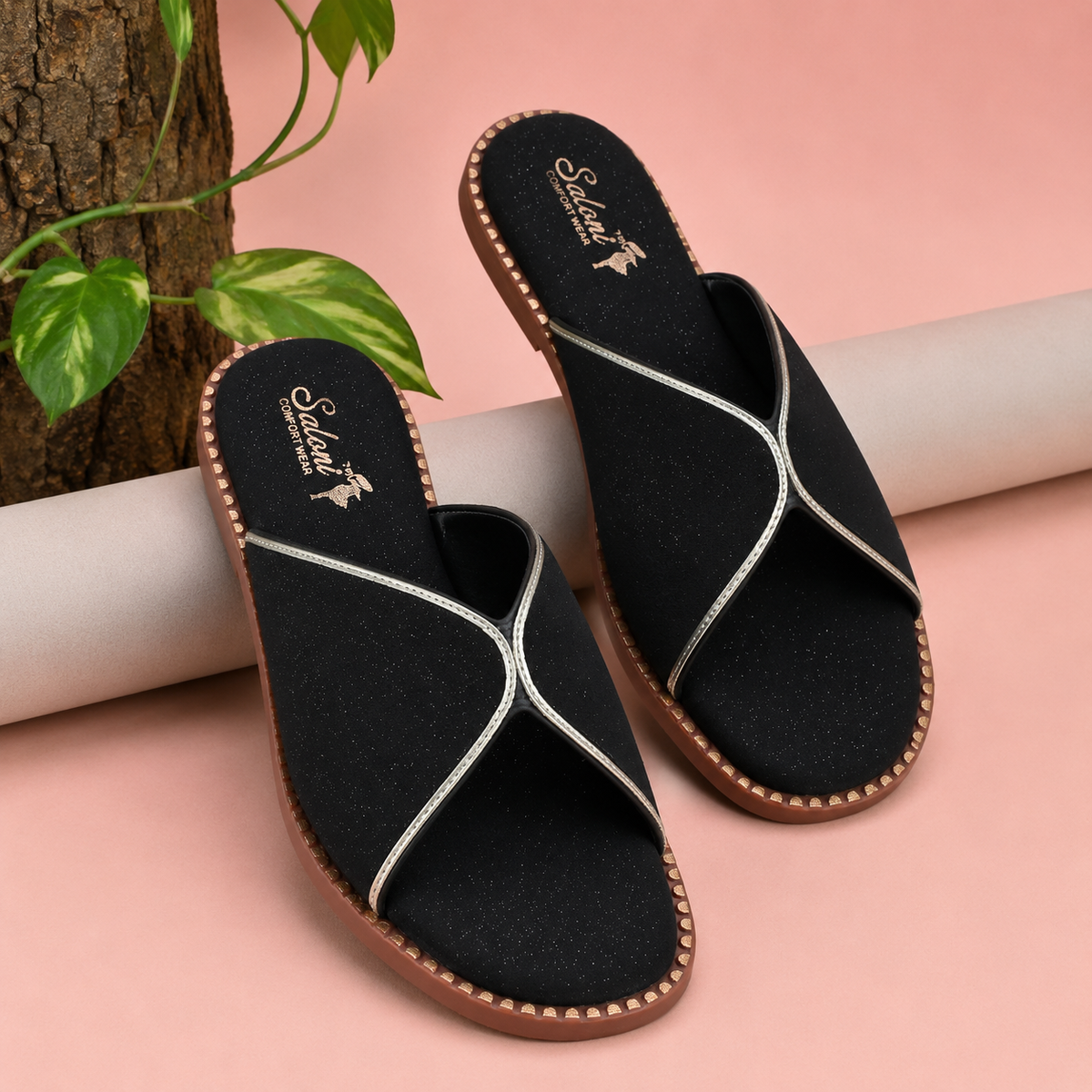 Saloni Comfort Wear Women’s Comfort Sandals Stylish Ladies Chappal with Soft Cushioned Sole & Elegant Gold Trim Casual Daily Wear Footwear